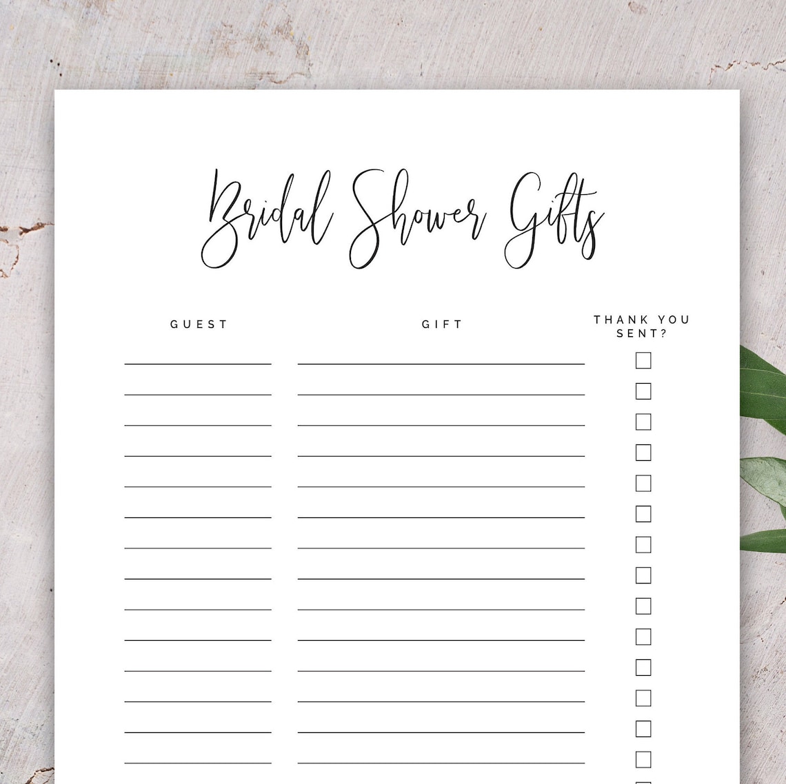 Keepsake Bridal Shower Gift List Digital Download | Etsy