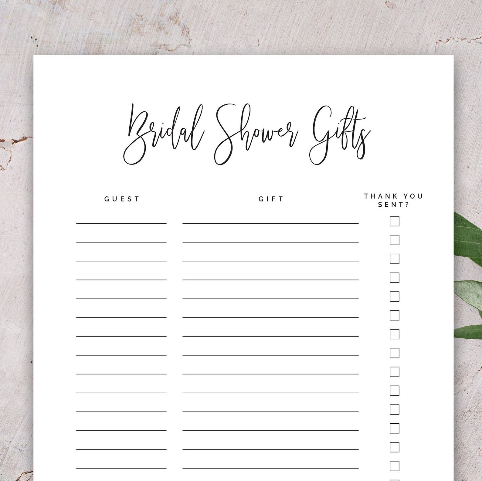 Keepsake Bridal Shower Gift List Digital Download | Etsy