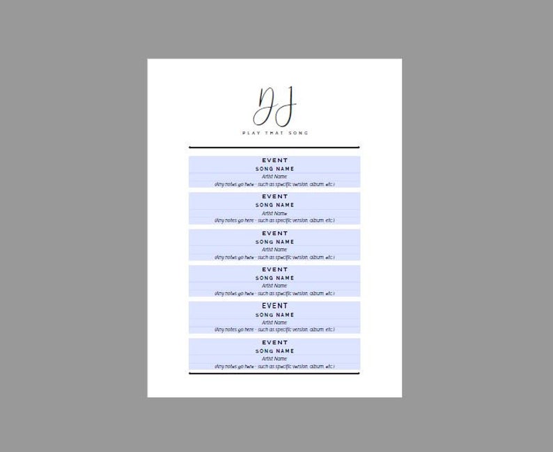 DJ Song List Template Printable Etsy
