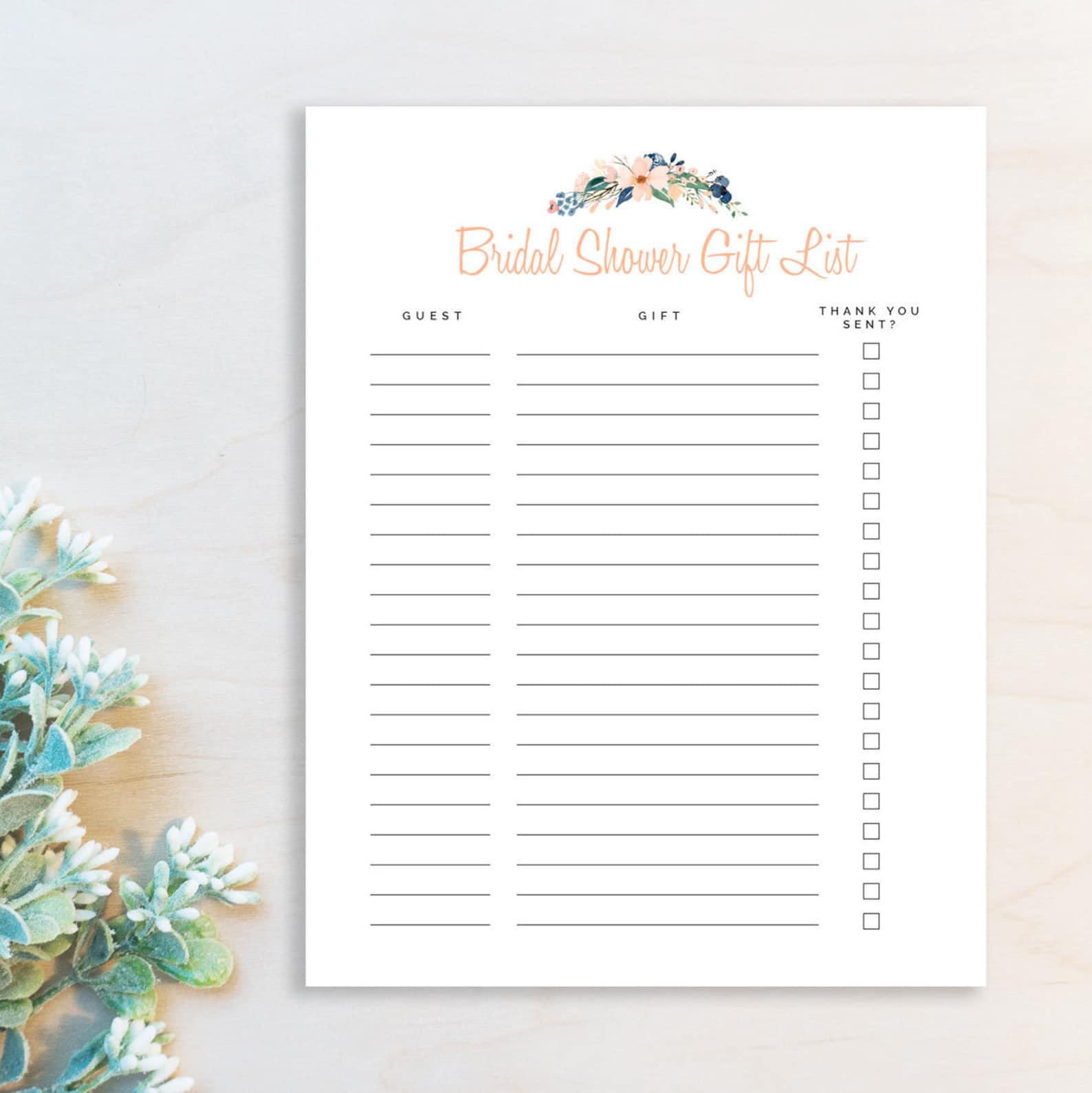 Floral Bridal Shower Gift Tracker Digital Download - Etsy