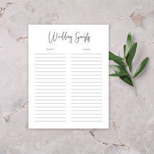 Wedding Guest List Digital Download