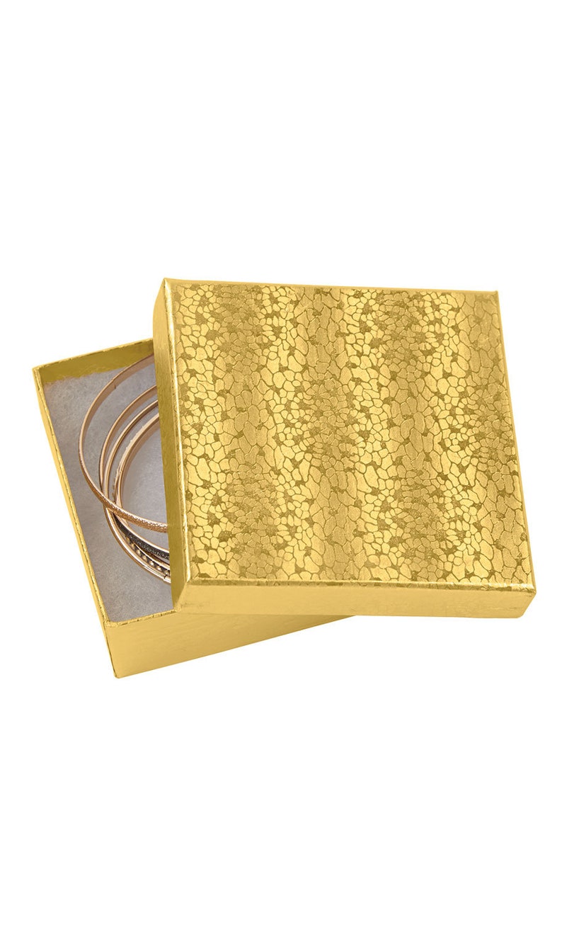 Cotton Filled Gold Embossed Jewelry Boxes