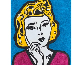 Retro Woman. Pop Art Acrylic Painting With Glitter