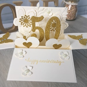Goldene Jubiläumskarte, 50 Jahre Jubiläum, Goldene Hochzeitskarte, Pop Up Karte