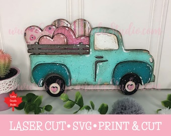 Valentine's Truck SVG, Valentine's Laser Cut File, Cricut SVG, Glowforge svg, PNG Die Cut, svg Files