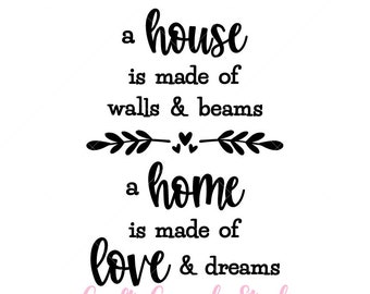 A House Is Made Of Walls and Beams SVG, A Home Is Made Of Love And Dreams Quote, Printable Quote, Cricut SVG, SVG Files, Print and Cut File