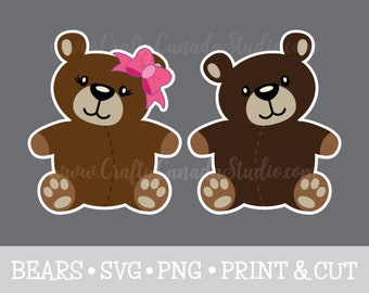 Teddy Bear SVG, Girl Teddy Bear, Boy Teddy Bear, Cute Teddy Bear, Laser Cut Bear, SVG Files, Cricut SVG, Sublimation Files, Bear Clipart