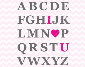 I Love You Alphabet SVG & PNG in Pink, Green, Purple, and Blue, Alphabet Clipart, I Love You Clipart, Printable Alphabet, Alphabet Svg