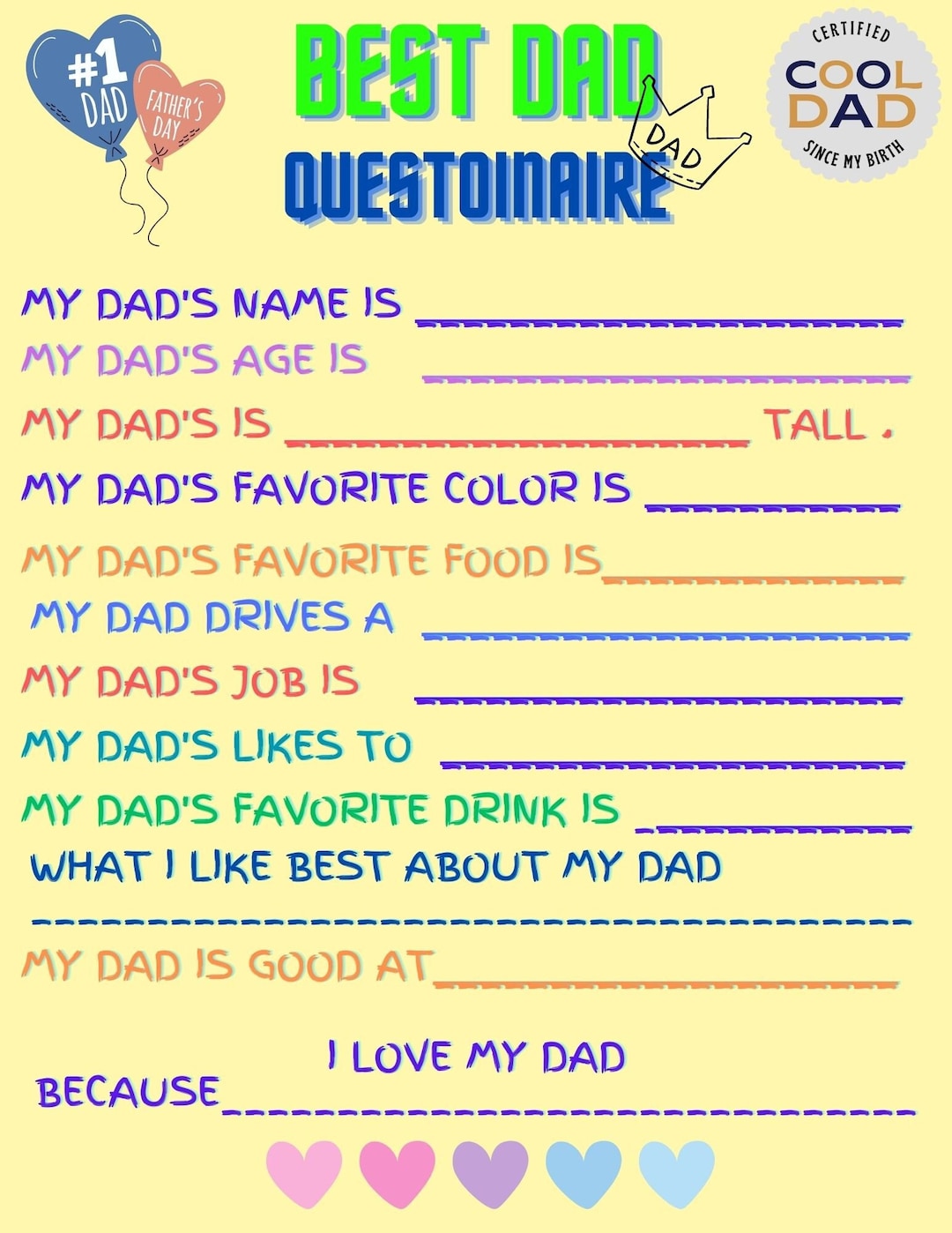 Father's Day Questionnaire Printable Etsy
