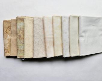 Fat Quarter Fabric. Set of Ten Cream Fat Quarters, Cotton Quilting Fabric.