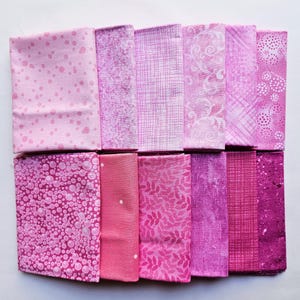 Fat Quarter Fabric. Set of Twelve Pink Fat Quarters, 100% Cotton Quilting Fabric, High Quality Fabric, Blender Fabric.