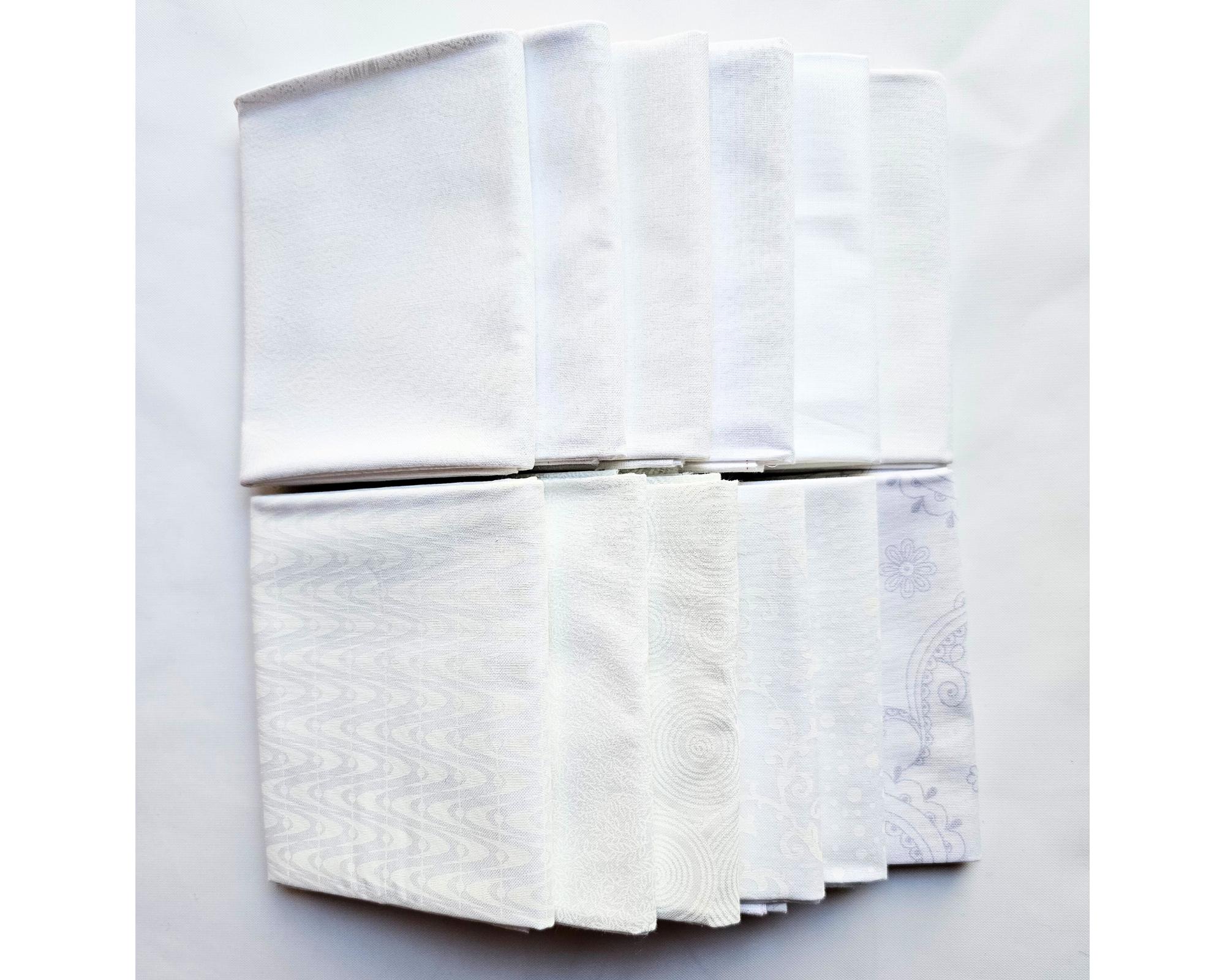 Fat Quarter Fabric. Set of Twelve White Fat Quarters, 100% Cotton Quilting Fabric, High Quality Fabric, Blender Fabric.