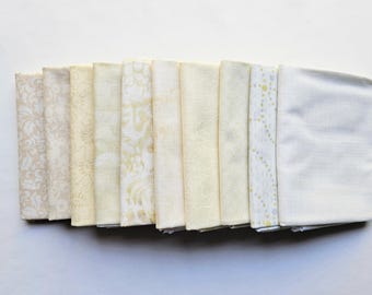 Fat Quarter Fabric. Set of Ten Cream Fat Quarters, Cotton Quilting Fabric. Fat Quarter Bundle.