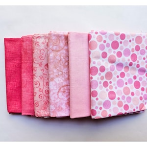 Fat Quarters. Set of Six Pink, 100% Cotton Quilting Fabric. Fat Quarter Bundle, Blender fabric, Quilt Fabric.