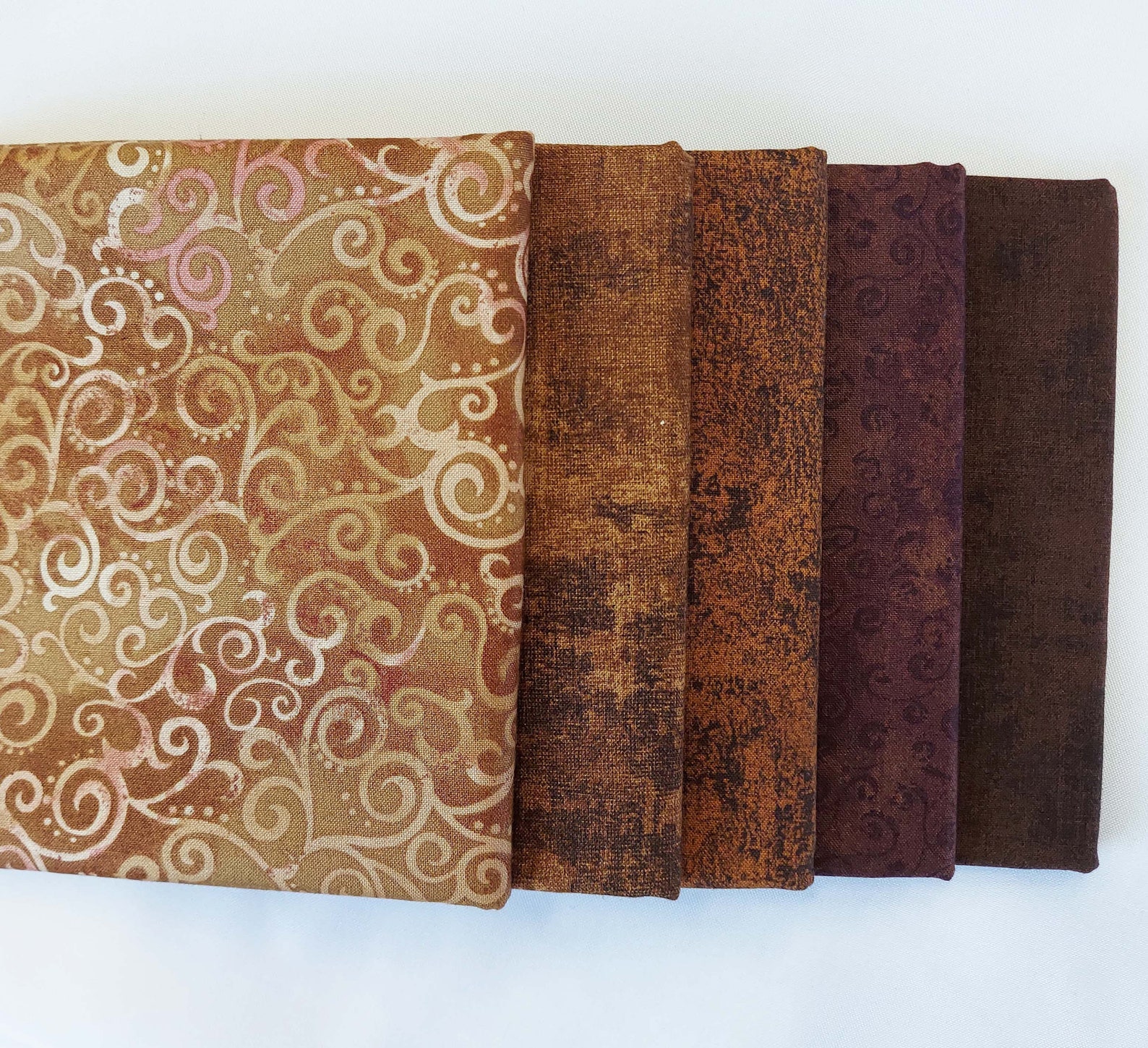 Half Yard Fabric Bundle. Set of Five Brown Fabrics one half Etsy