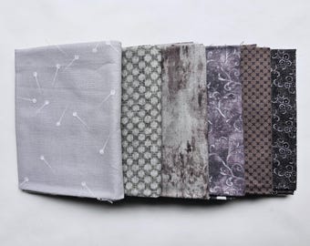 Fat Quarters. Set of Six Gray, 100% Cotton Quilting Fabric, Fat Quarter Bundle, High Quality Fabric, Blender Fabric.