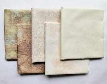 Half Yard Fabric Bundle. Set of Five Cream Fabrics, one half yard each. Cotton Quilting Material.