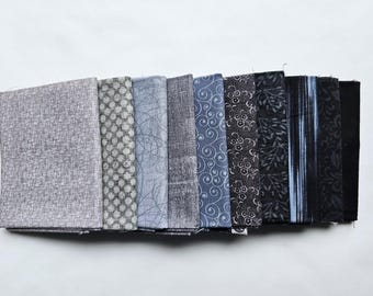 Fat Quarter Fabric. Set of Ten Gray and Black Fat Quarters, Cotton Quilting Fabric. Fat Quarter Bundle, High Quality Fabric