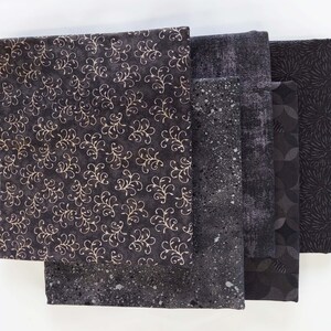 Half Yard Fabric Bundle. Set of Five Black Fabrics, one half yard each, High Quality Cotton Quilt Fabric, Fabric Bundle, Quilt Material