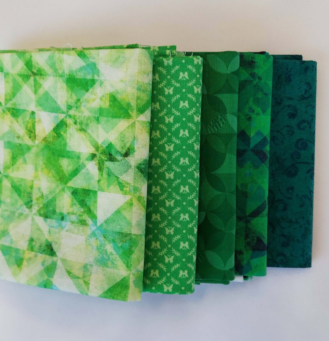 Fat Quarters. Set of Five Green 100 Cotton Quilting Fabric. Etsy