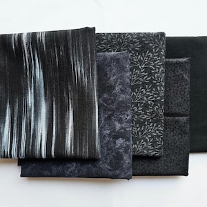 Half Yard Fabric Bundle. Set of Five Black Fabrics, one half yard each, High Quality Cotton Quilt Fabric, Fabric Bundle, Quilt Material
