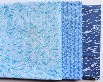 Half Yard Quilting Fabric. Set of Three Blue Fabrics, one half yard each, 100% Cotton High Quality Fabric, Blender Fabric.