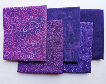 Half Yard Fabric Bundle. Set of Five Purple Fabrics, one half yard each, High Quality Cotton Quilt Fabric, Fabric Bundle, Quilt Material