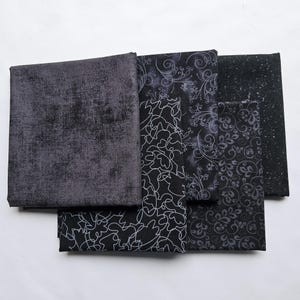Half Yard Fabric Bundle. Set of Five Black Fabrics, one half yard each, High Quality Cotton Quilt Fabric, Fabric Bundle, Quilt Material