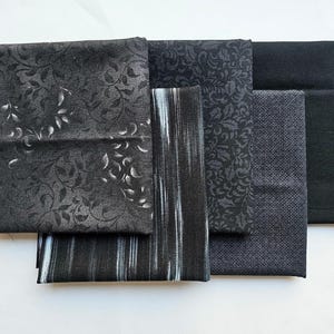 Half Yard Fabric Bundle. Set of Five Black Fabrics, one half yard each, High Quality Cotton Quilt Fabric, Fabric Bundle, Quilt Material