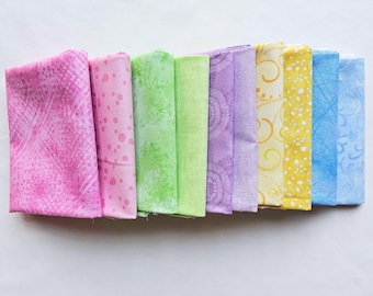 Fat Quarter Fabric. Set of Ten Pastel Fat Quarters, 100% Cotton Quilting Fabric. Fat Quarter Bundle, High Quality Fabric, Blender Fabric.