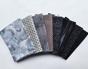 Fat Quarters. Set of Eight Gray and Black, 100% Cotton Quilting Fabric. Fat Quarter Bundle, Blender Fabric, Quilt Fabric.
