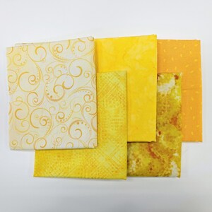 Quilting Fabric. Set of Five Yellow Quilt Fabrics, one half yard each.  100% Cotton High Quality Fabric by Wilmington, Quilting Treasures.