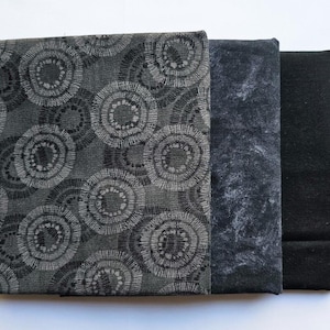 Half Yard Fabric Bundle. Set of three Black Fabrics, one half yard each. High Quality Cotton Quilt Fabric, Purple Quilting Material.