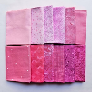 Fat Quarter Fabric. Set of Twelve Pink Fat Quarters, 100% Cotton Quilting Fabric, High Quality Fabric, Blender Fabric.