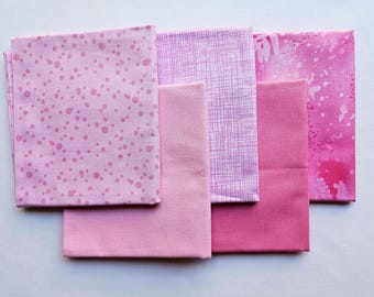 Half Yard Fabric Bundle. Set of Five Pink Fabrics, one half yard each. Cotton Quilt Fabric, Pink Quilting Material.