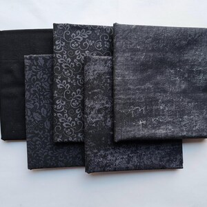 Half Yard Fabric Bundle. Set of Five Black Fabrics, one half yard each, High Quality Cotton Quilt Fabric, Fabric Bundle, Quilt Material