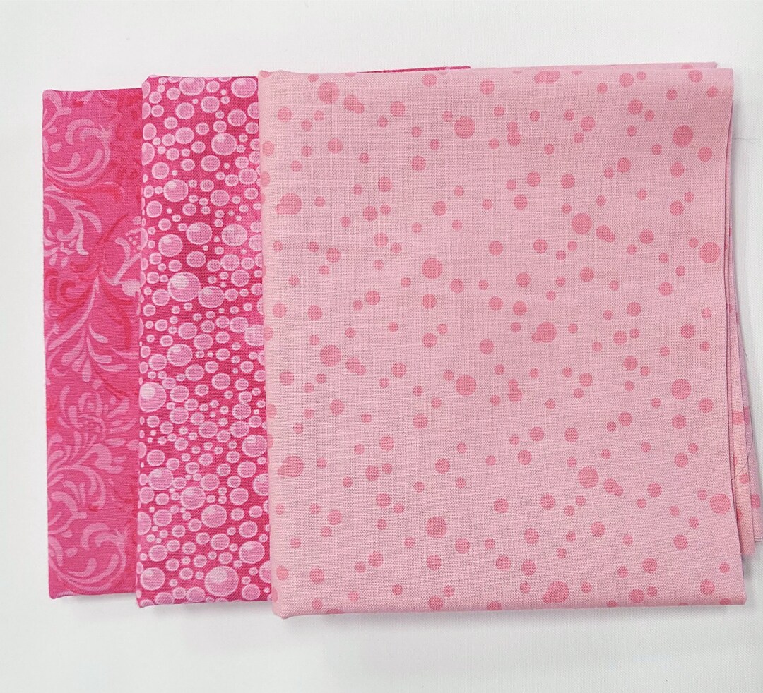 Half Yard Fabric Bundle. Set of Three Pink Fabrics, One Half Yard Each