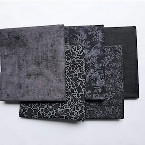Half Yard Fabric Bundle. Set of Five Black Fabrics, one half yard each, High Quality Cotton Quilt Fabric, Fabric Bundle, Quilt Material