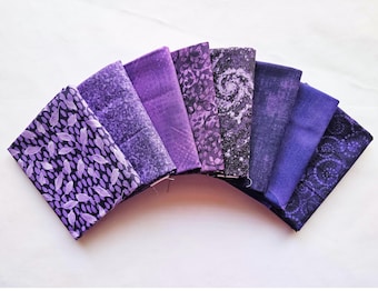 Fat Quarters. Set of Eight Purple, Cotton Quilting Fabric. Fat Quarter Bundle.