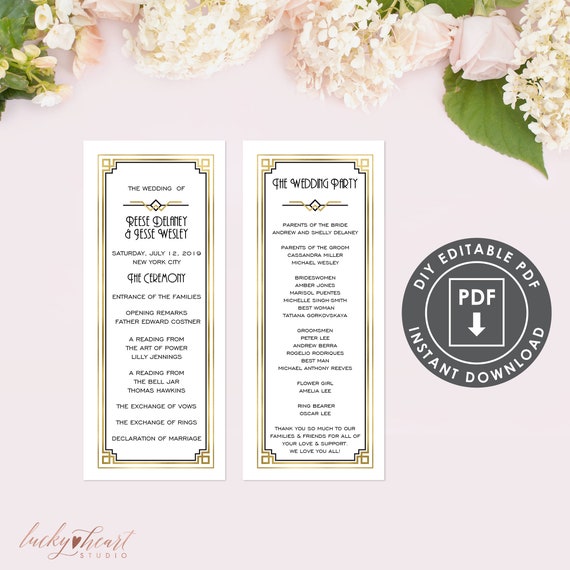Art Deco Wedding Program Instant Download Wedding Program Etsy