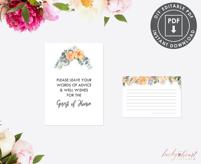 Wedding Advice Unique Guestbook Printable Advice Cards Marriage Advice Wedding Guestbook Alternative Floral Newylwed Advice Cards 027