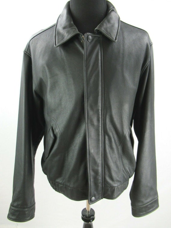 Eddie Bauer Black Brown Leather Bomber Jacket Mens