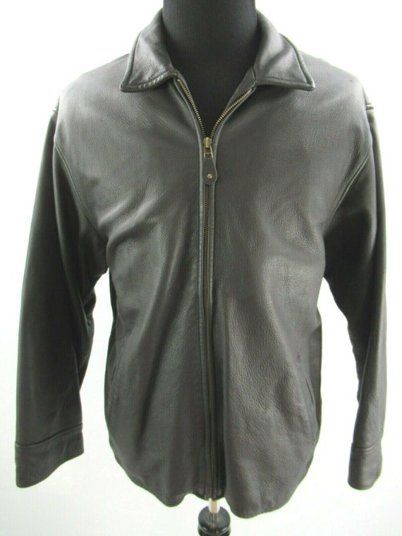 Eddie Bauer Black Brown Leather Bomber Jacket Mens