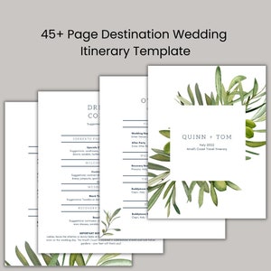 Destination Wedding Travel Itinerary Template 45+ Pages for Wedding Guests, Olive Branches, Canva, Printable Editable Digital Download