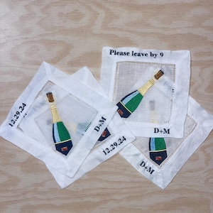 Customized Personalized Embroidered Champagne Bottle Cocktail Napkins