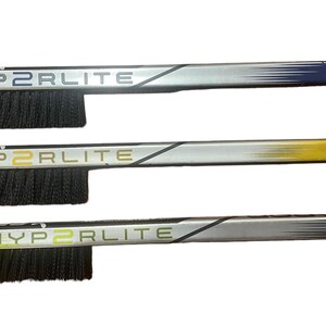 May include: Three ice scraper brushes with black bristles and a silver handle. The handles have a yellow, blue, and green gradient design. Each handle has the text "HYP2RLITE" printed on it.
