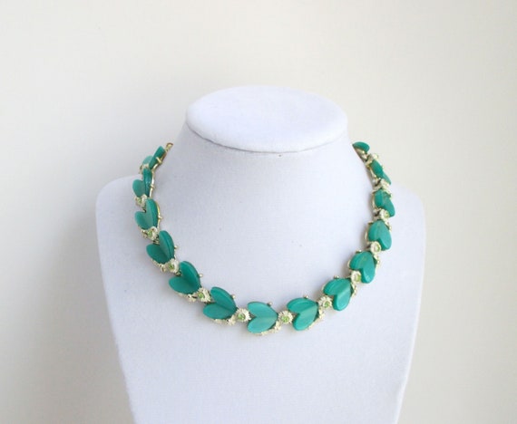 Vintage 50s Green Thermoset Necklace with Floral … - image 4