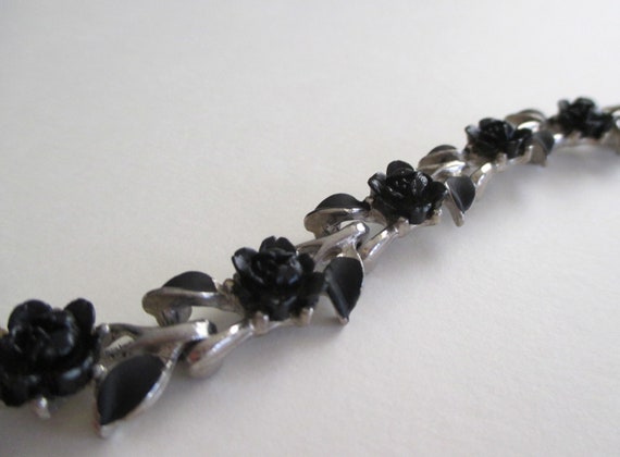 Vintage Celluloid Rose Bracelet ~ Black Roses ~ F… - image 3