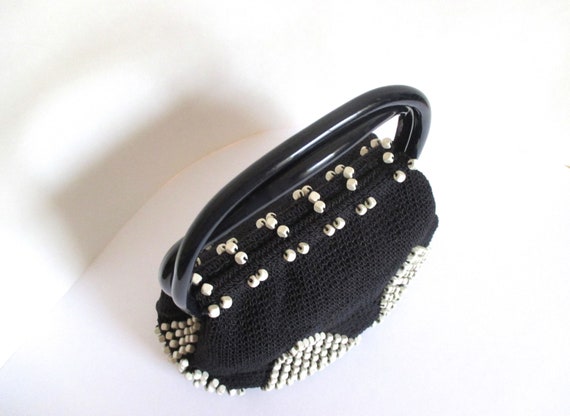Beaded Purse ~ Corde Crochet Handbag with Plastic… - image 2