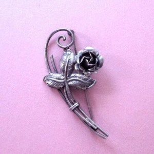 Vintage Sterling Silver Rose Pin